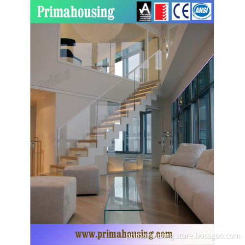 Interior Solid Wood Straight Staircase with Glass Railing